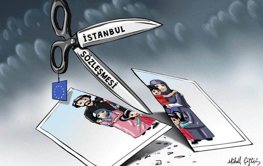 Mikail Çiftçi'nin İstanbul Sözleşmesiyle ilgili karikatürü